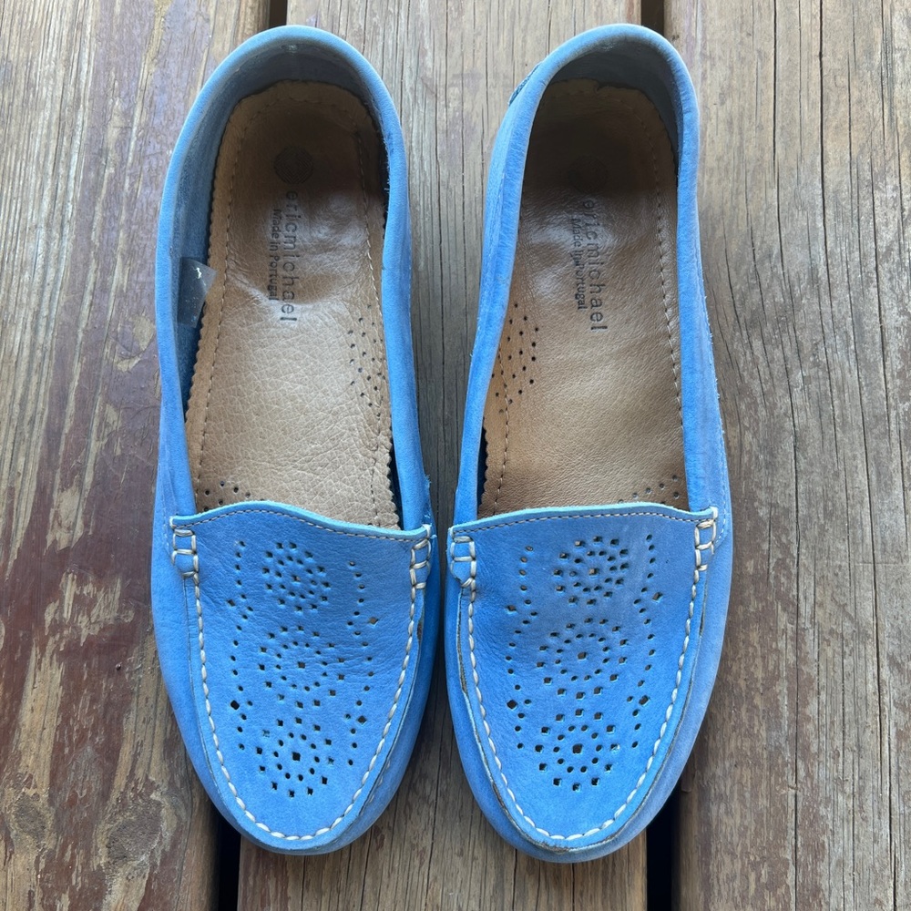 Eric Michael Blue Suede Leather Cutout Loafers Size: 9 US (39‎ EU)